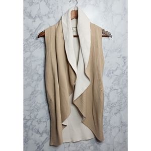 Cato Knit Cardigan Vest Women Size XS Tan Cream Wool Blend Open Front Fall